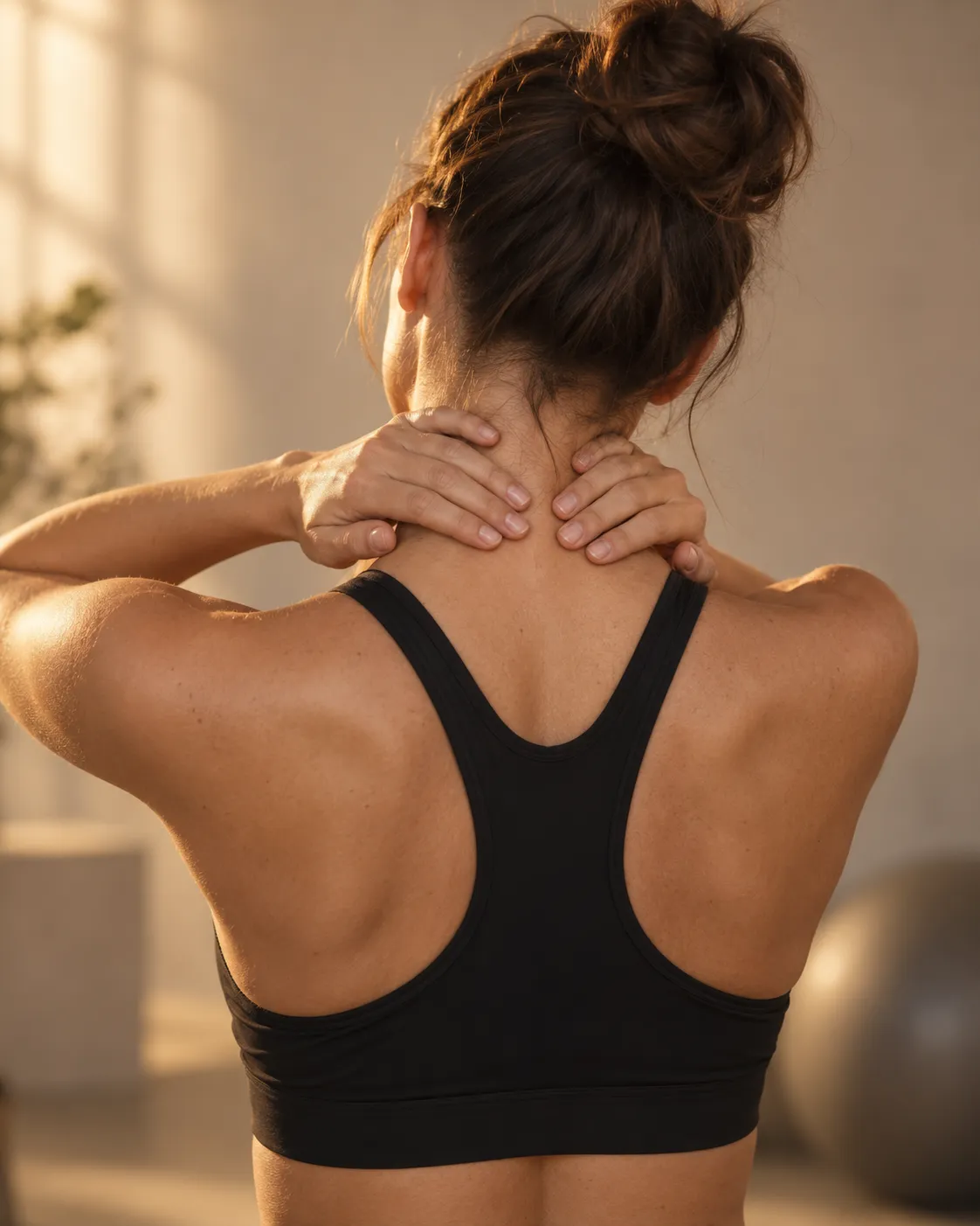 A woman gently stretching her neck